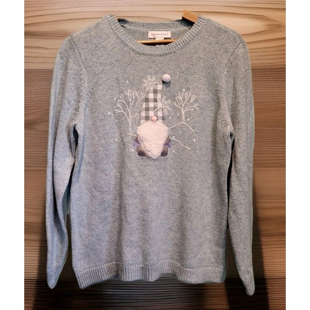 New Teal Winter Gnome Novelty Sweater Christopher & Banks Sz M